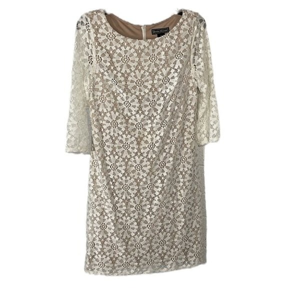 Jessica Howard Womens 8 Shift Dress All Over Lace Floral Crochet Overlay White - Picture 1 of 8